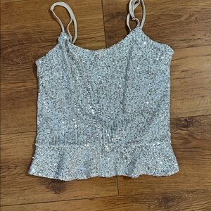 GENERATION Y Sparkling Silver Sequin Top